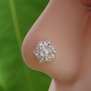 925 Silver Indian Nose Stud: Crystal Dangle Nose Ring