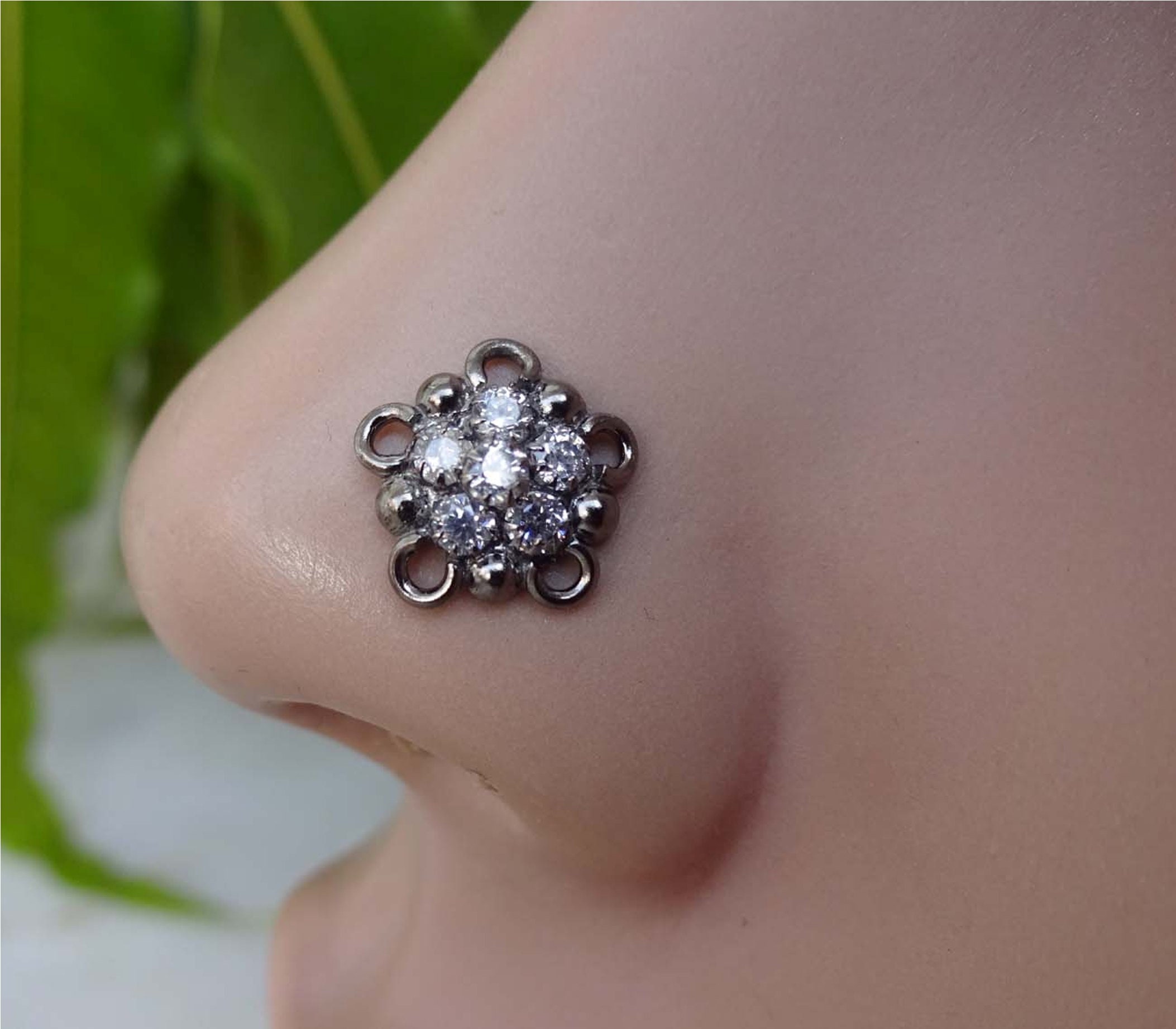 Back Screw Nose Stud Black Nose Piercing Gift for her Flower Etsy