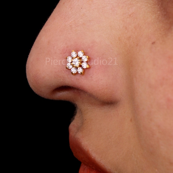 14krt Gold Nose Ring Tinny Nose Stud Crystal Nose Piercing Indian Nose Ring CZ Clear Nose Ring Crock Screw Nose Ring Diamond Nose Ring