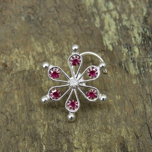 Ruby Flower Nose Stud: Sterling Silver Indian Nose Ring