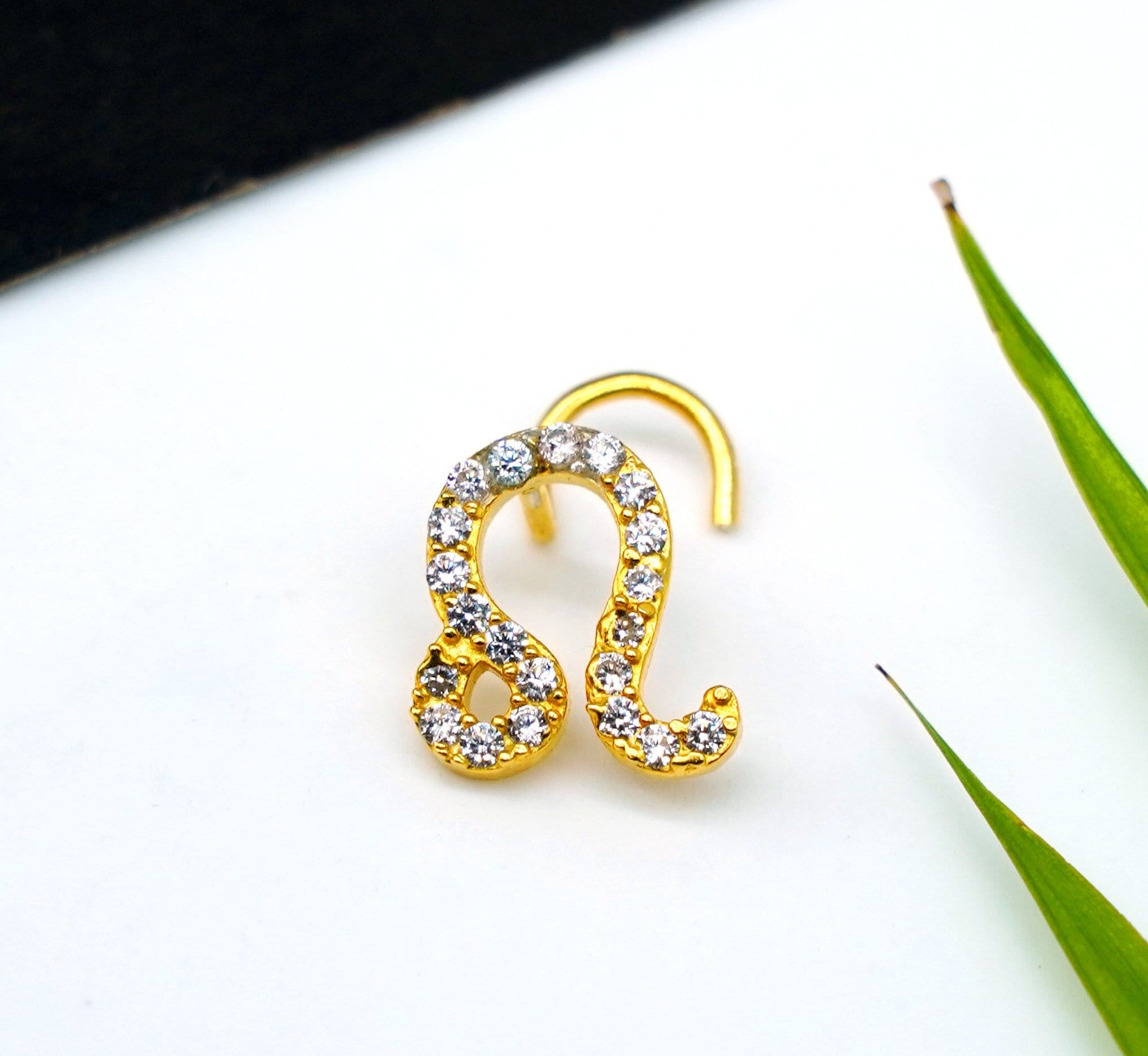 STAR JEWELRY zodiac ピアス Leo （獅子座） Leo Zodiac Nose Stud: Gold Indian Nose Ring, Cubic Zirconia - Etsy
