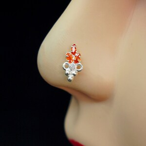 CZ Indian Nose Stud: 925 Sterling Silver Nose Screw