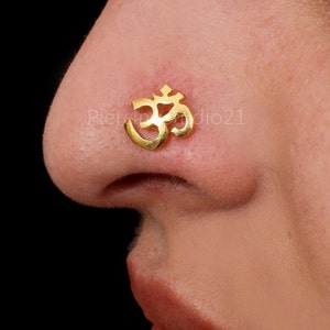 Gold OM Nose Stud: Sterling Silver Unique Nose Piercing