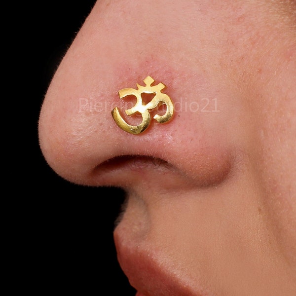 OM Nose Stud Unique Nose Stud Flower Nose Stud L Shape Nose Stud Crock Screw Nose Stud Gold Nose Piercing 925 Sterling Silver Nose Stud