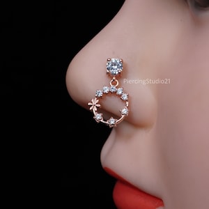 Sterling Silver Nose Pin Indian Nose Ring Indian Nose Stud Flower Nose Stud Large Nose Piercing 22g Nose Hoop CZ Diamond Nose Stud