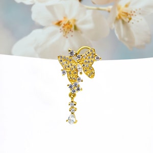 Butterfly Dangle Nose Ring: Gold CZ Indian Nose Stud