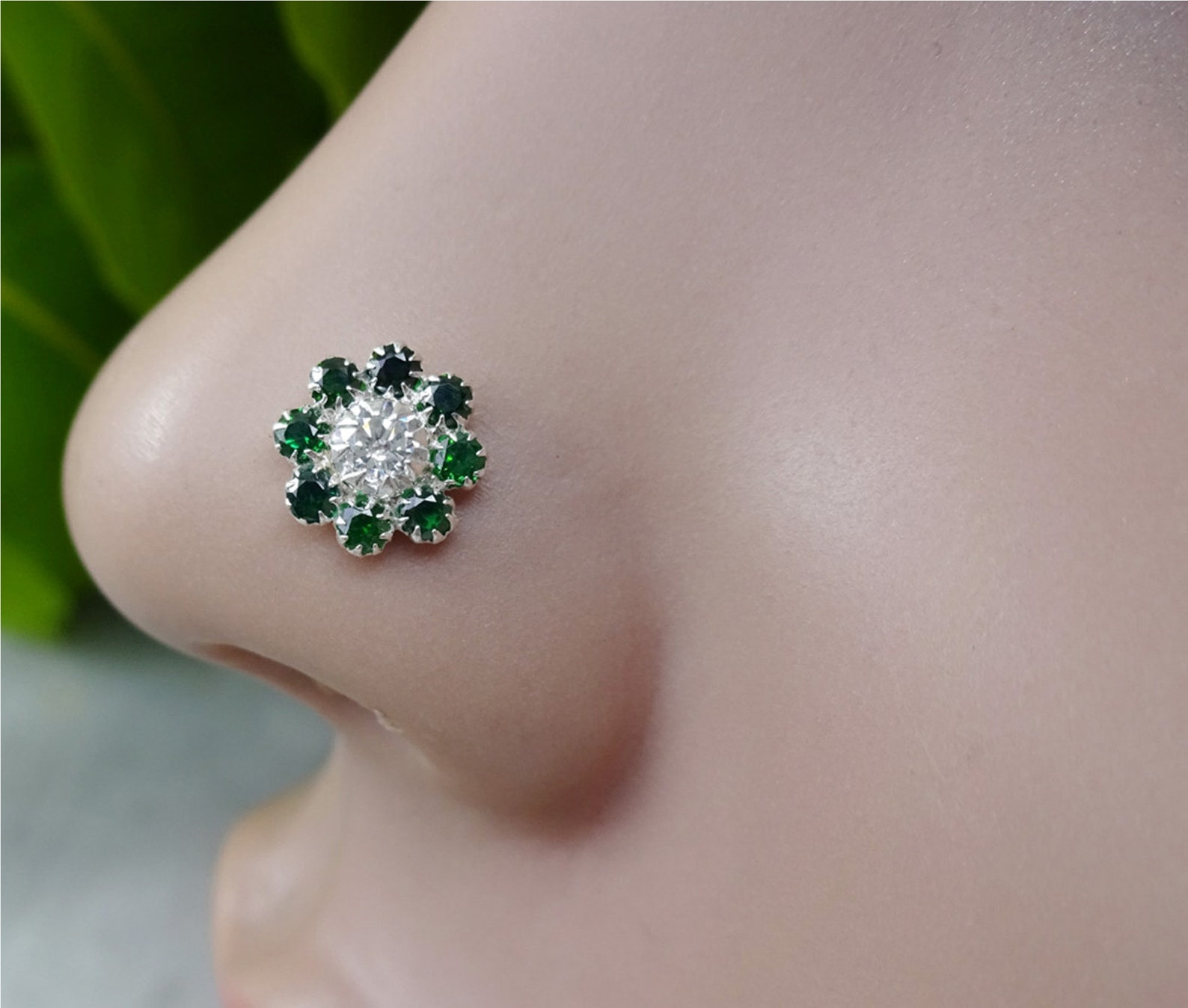 Emerald Nose Stud Crock Screw Nose Stud Flower Nose Cuff Etsy