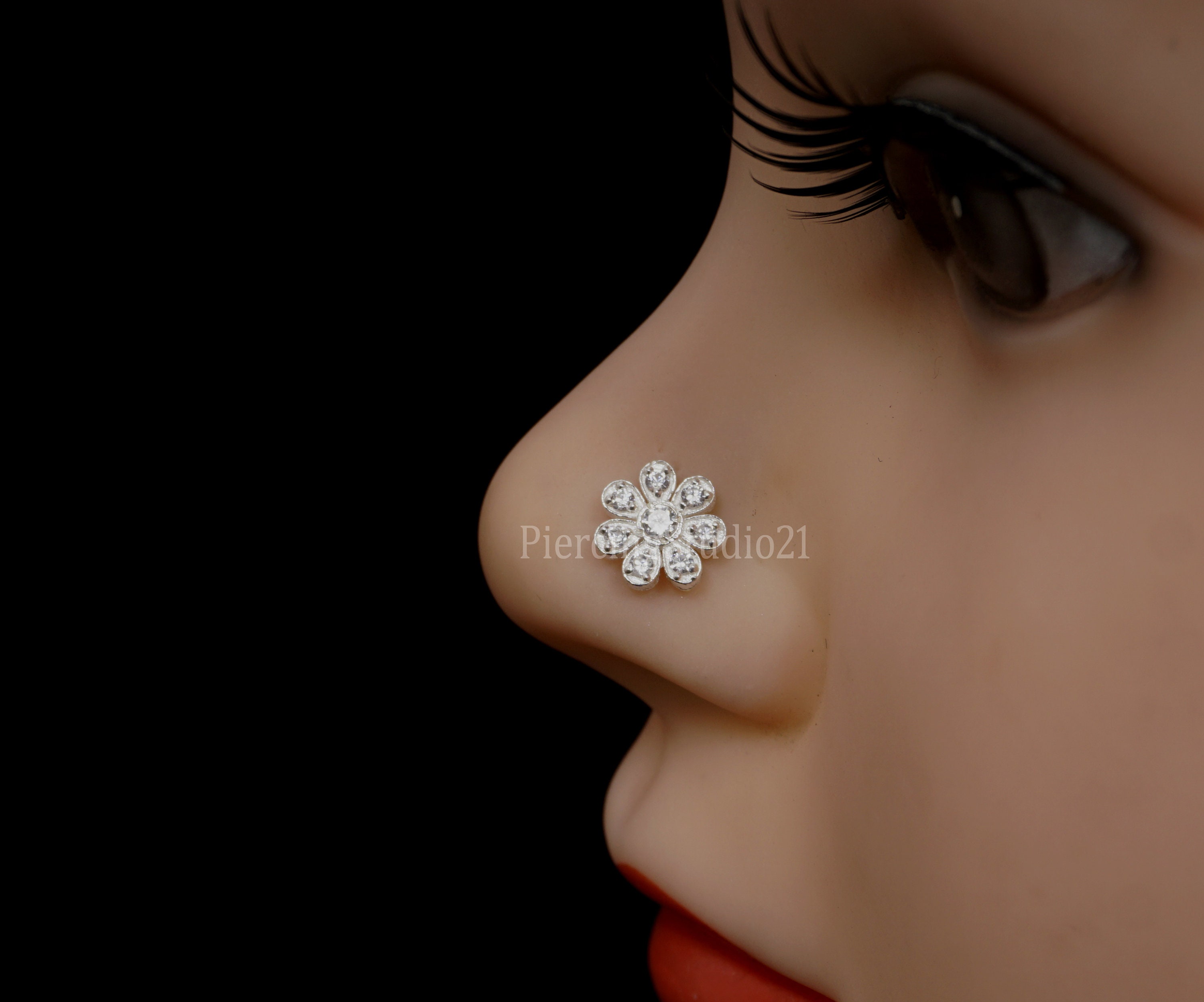 Daisy Flower Nose Ring Stud Pin L Shape Sterling Silver 22 gauge 22g – I  Love My Piercings!