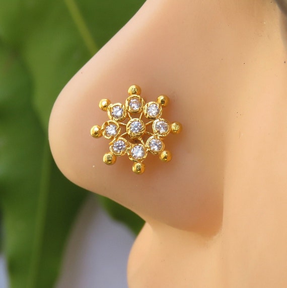 Indian Nose Ring Gold Nose Stud 925 Sterling Silver Nose Stud