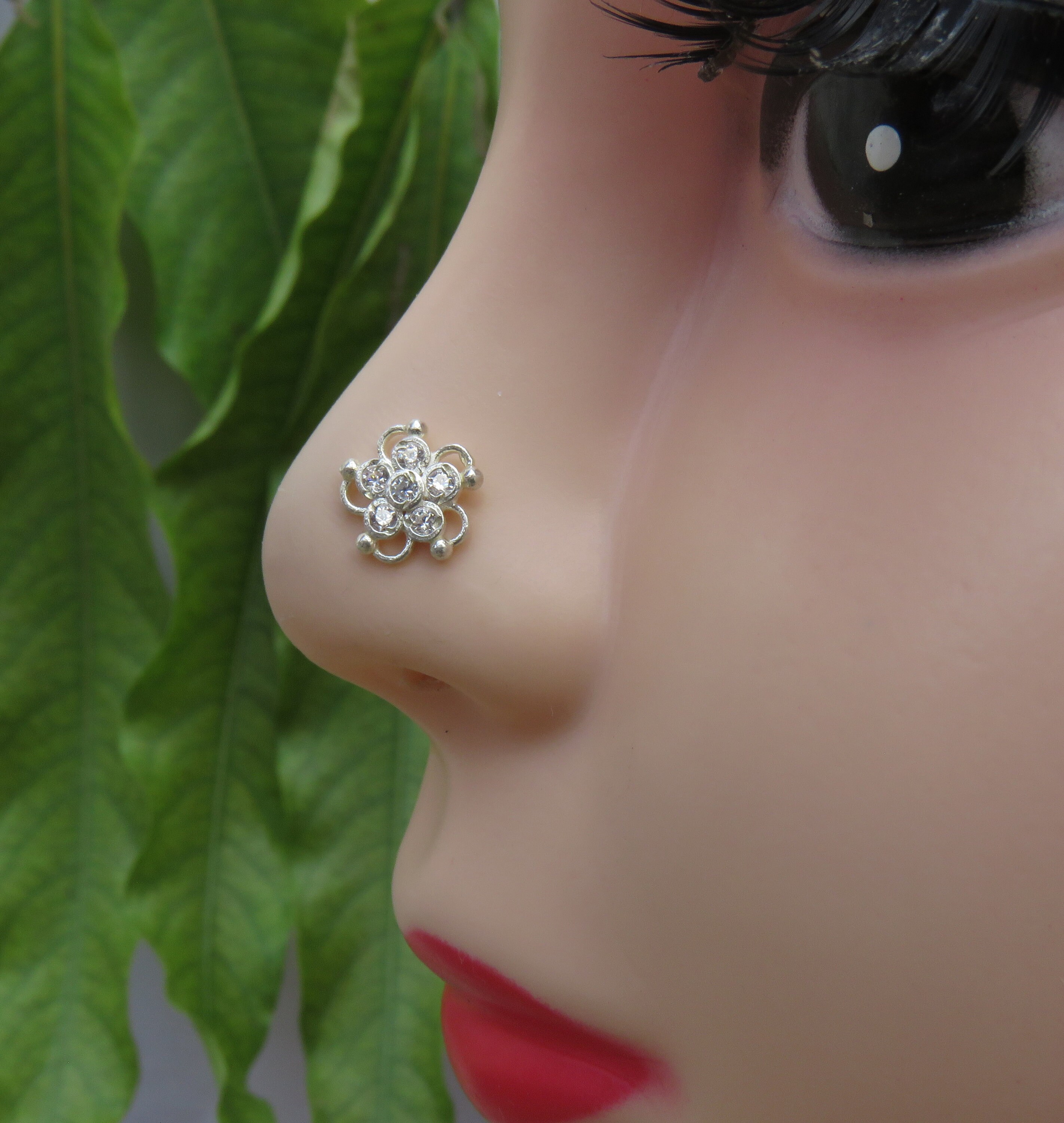 Genuine Diamond Flower Nose Piercing 14k Gold Ear Nose Floral Body Piercing.  | eBay