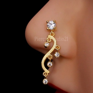 Dangle Nose Piercing Gold Nose Stud Indian Nose Ring Diamond Nose Hoop L shape Nose Ring Mother's day sale  Nose Stud Gold Nose cuff