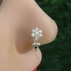 CZ Indian Nose Ring: Sterling Silver Solitaire Stud