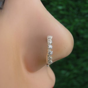 CZ Diamond Indian Nose Ring: Sterling Silver Hoop (20 Gauge)