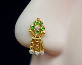 Gold Dangle Nose Stud: Sterling Silver Indian Nose Jewelry