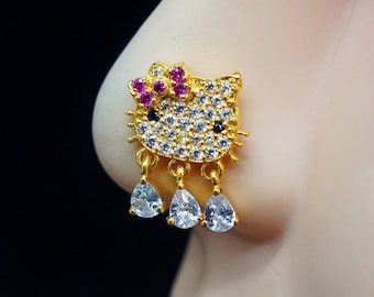 Gold Dangle Nose Stud: Indian Nose Ring, Sterling Silver Piercing