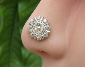 Sterling Silver Diamond Nose Stud: Indian L Bend Piercing