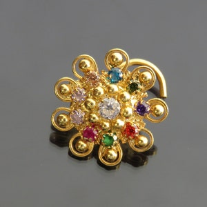 Gold Flower Nose Stud: Sterling Silver Indian Nose Piercing