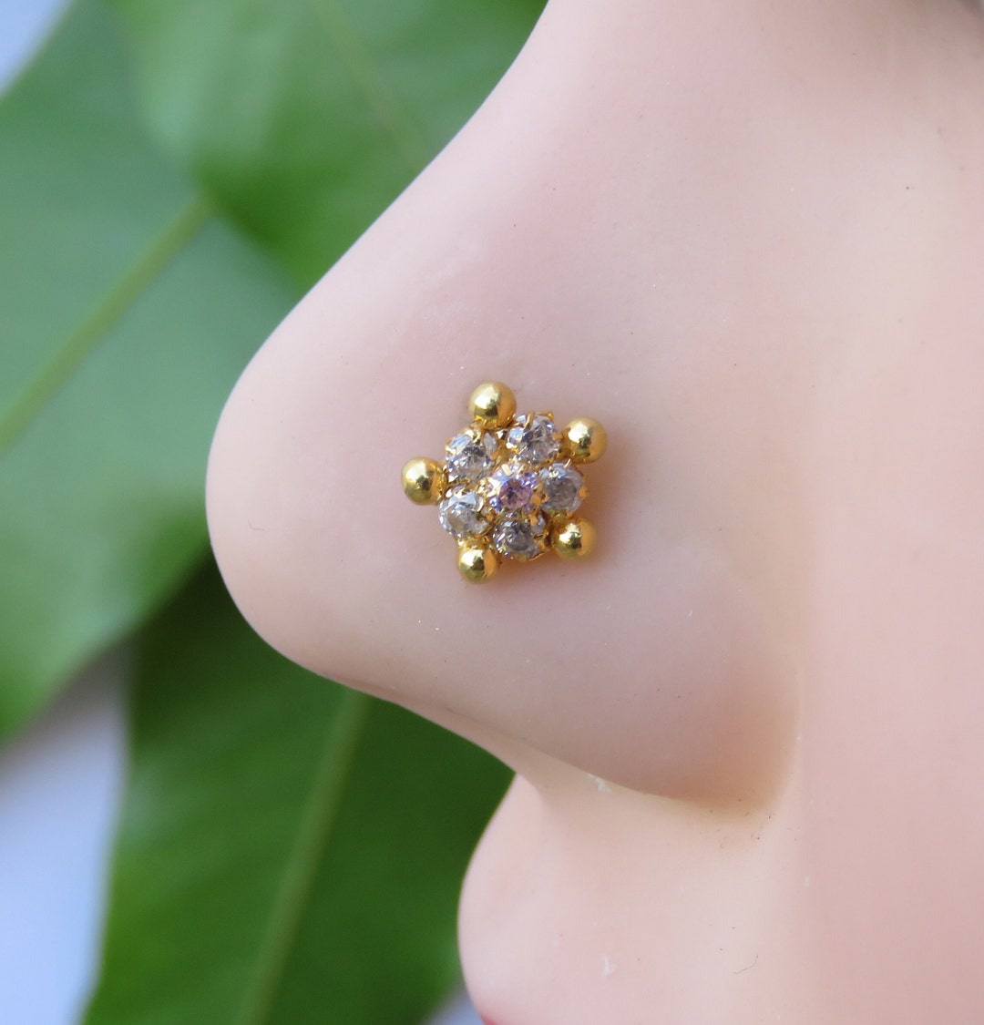 Ruby Nose Piercing White Gold Nose Ring Monroe Piercing Nose Hoop Indian Nose Jewelry Indian