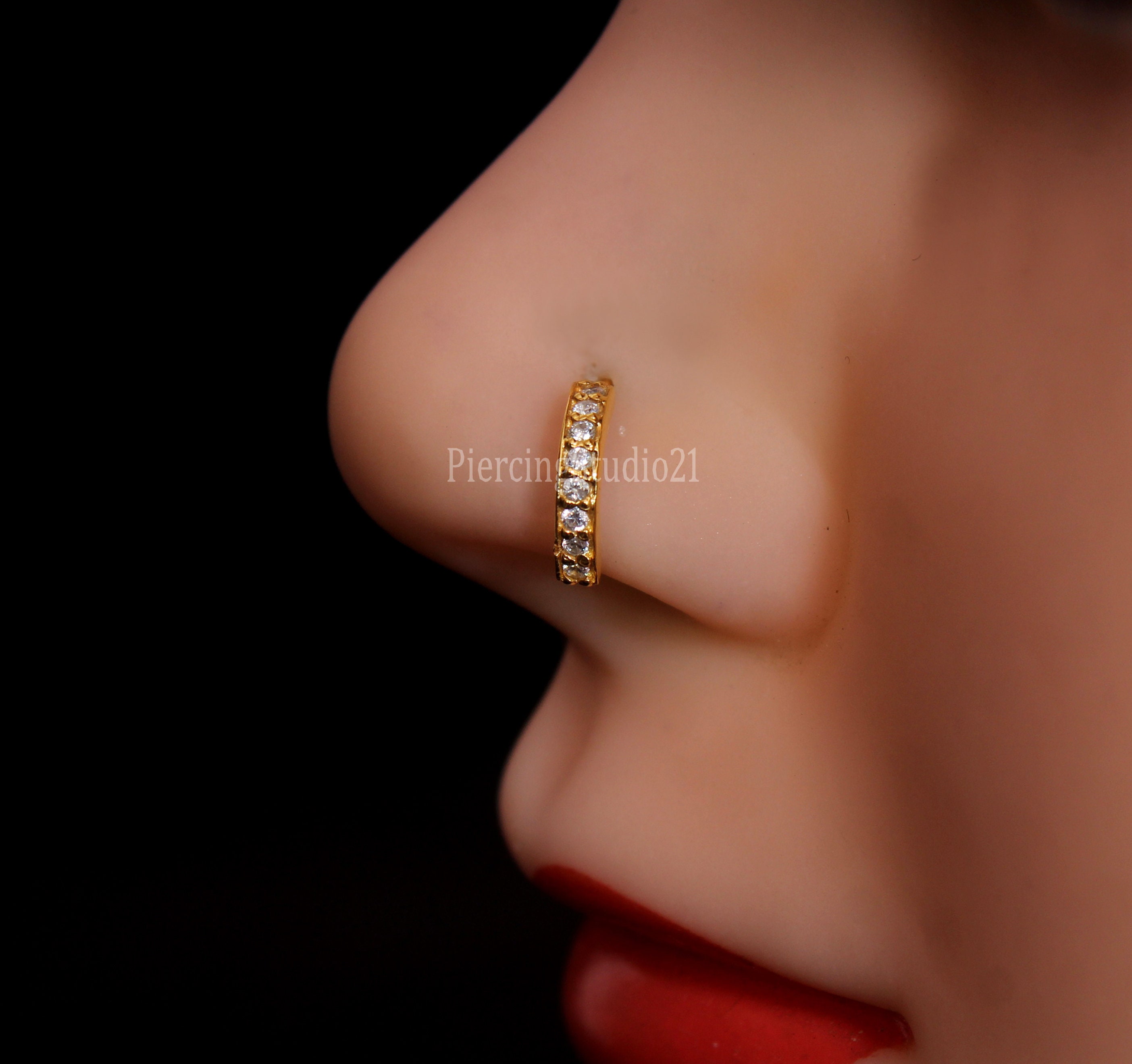 Buy Glamorous Collection Nose Ring Plain Indian 1.4 inches Gold Plat Pearl Pierced  Nose Ring Nath Chain Hoop Bridal Muslim Nose Jewel Online at desertcartINDIA