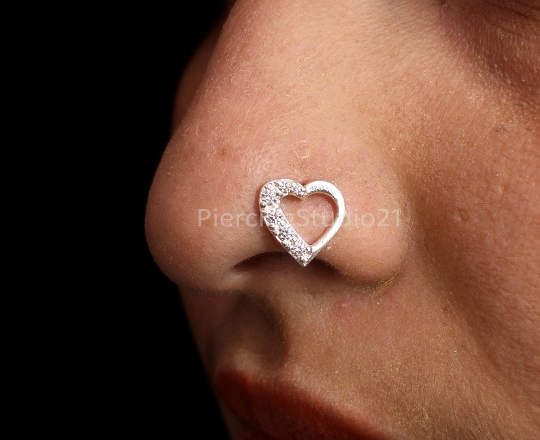 Diamond Nose Piercing Silver Nose Stud Heart Nose Stud Indian Nose Ring