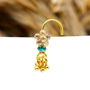 18g Nose Stud Bell Nose Piercing Crystal Gold Nose Stud Gold Nose Stud L Shape Nose Stud Indian Nose Ring Flower Nose Stud 20G Nose Piercing