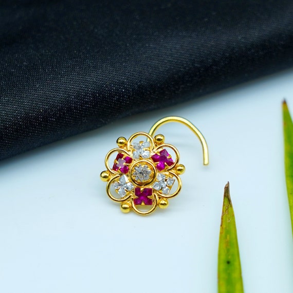 Gold big sale nose pin design