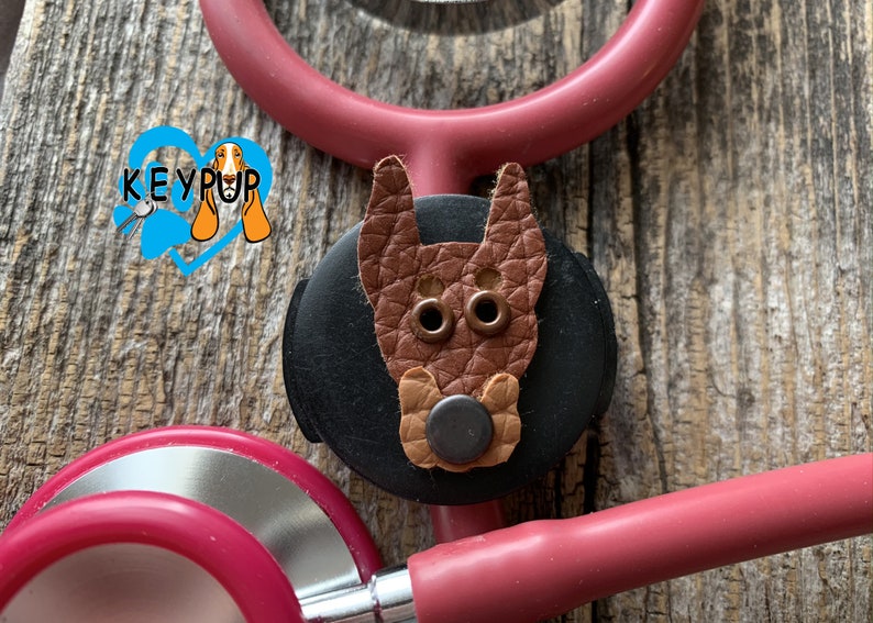 Doberman Pinscher Stethoscope ID Tag Leather Dog Doctor Nurse Veterinarian Custom Pet Loss Pet Sympathy Dog Memorial Gift Birthday Gift