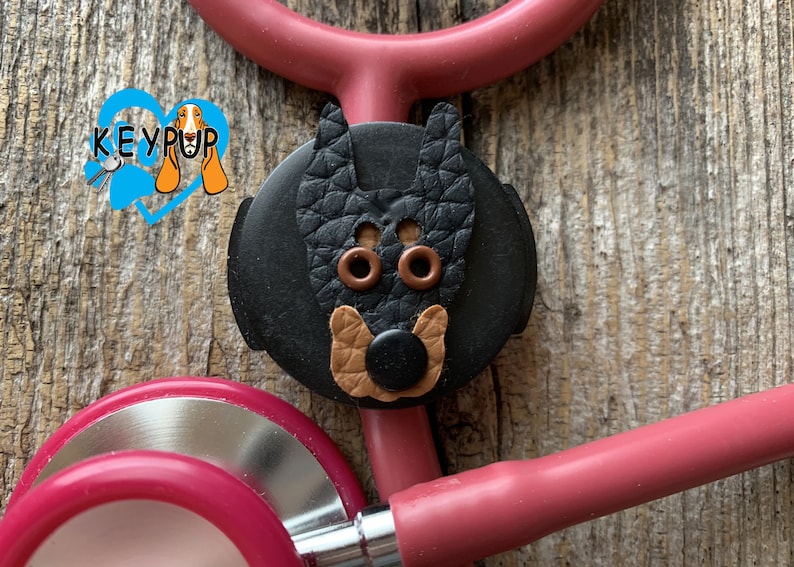 Doberman Pinscher Stethoscope ID Tag Leather Dog Doctor Nurse Veterinarian Custom Pet Loss Pet Sympathy Dog Memorial Gift Birthday Gift