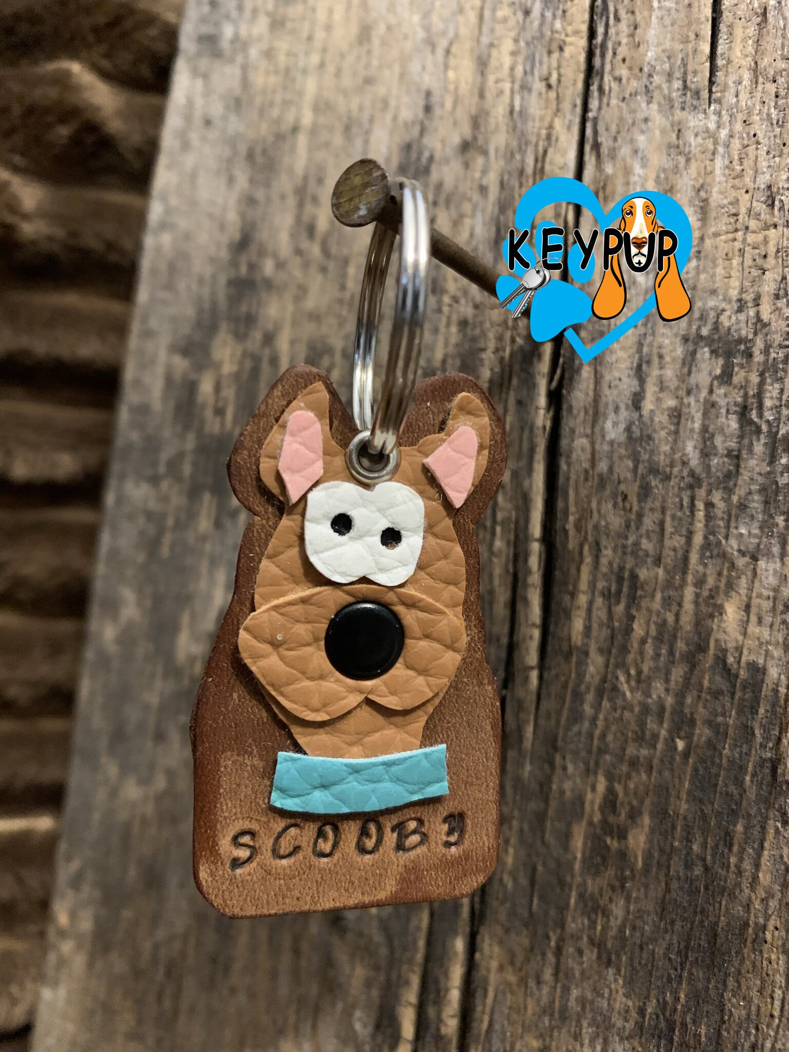 Scooby Doo Pet ID Tag Key Chain Leather Dog Unique Handmade Etsy