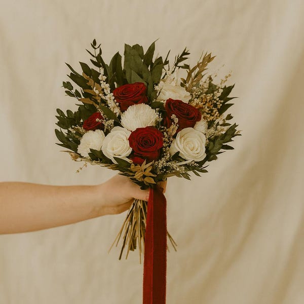 Burgundy Dried Flower Bridal Bouquet | Rustic Boho Wedding Flowers | Christmas Flowers