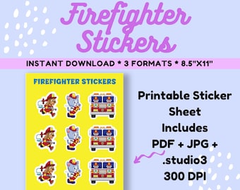 Firefighter Animals firetruck Printable Sticker Sheet for kids birthday party favors