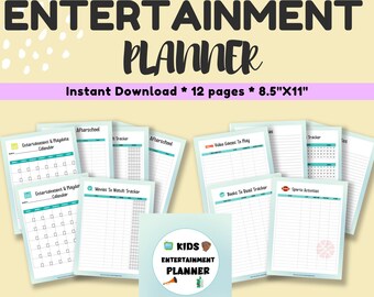 Kids Entertainment Planner, Monthly Calendar, TV Show To Watch, Movies , TV Episodes , Books, Sport Games Tracker, Video Games To Play