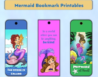 Mermaid reading bookmark printable in full color with inspirational quotes for kids, teens, and adults - Instant download