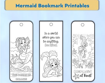 Mermaid reading bookmark printable with inspirational quotes for kids, teens, and adults - color your own Instant download