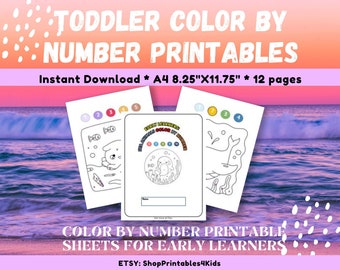 Cute Sea Animals Color by Number Printable Coloring Sheets for Pre School Toddlers and Early Learners instant download homeschool