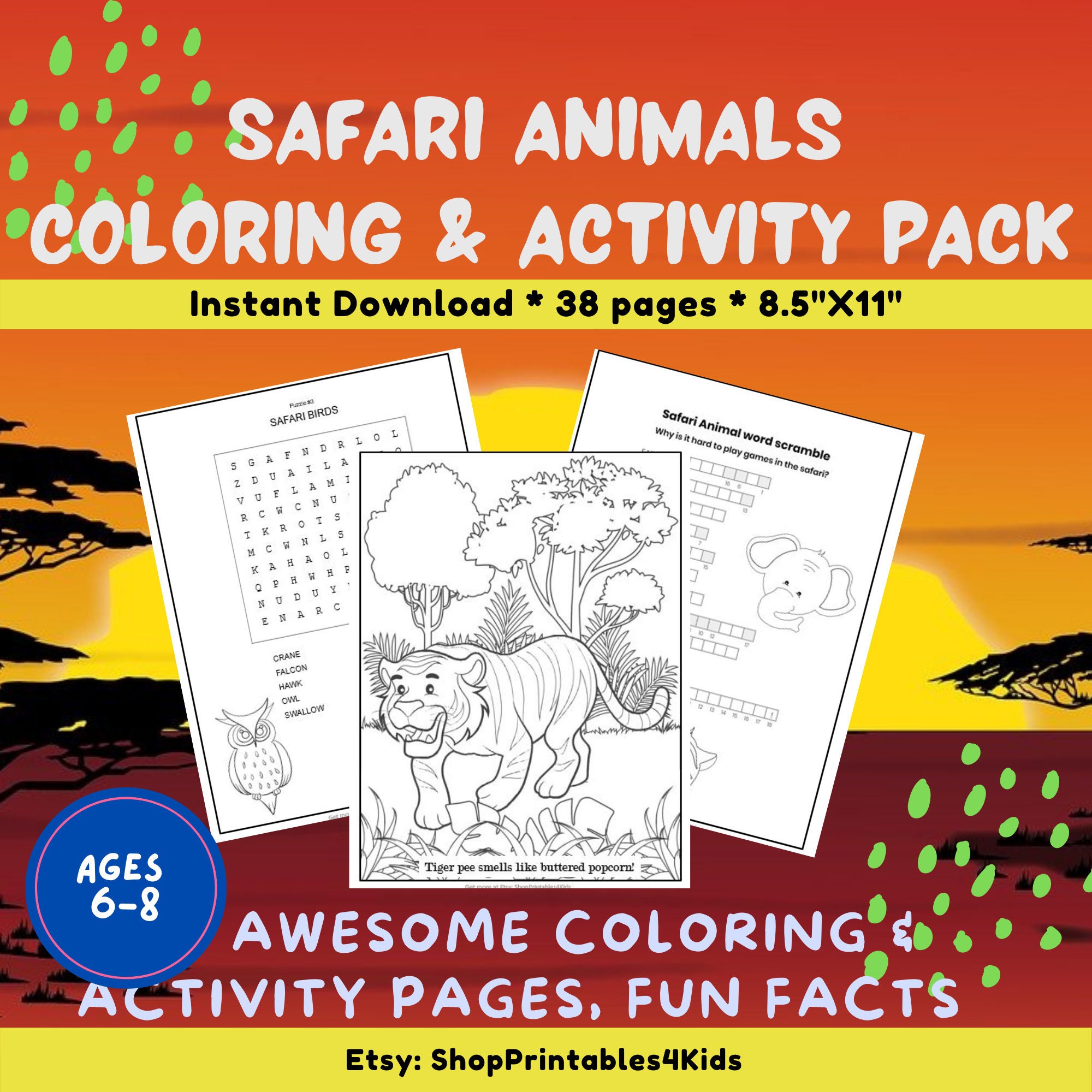 Animal Coloring Pages for Boys, Girls, Kids: Awesome collection of animal illustrations and activity pages with animal trivia and fun facts!