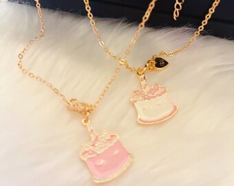 One for you One for Me,Kids Best Friend Forever Necklace,2 Pieces Little Girls Cute BFF/Sister/Twins Necklace with Unicorn Cake Pendant