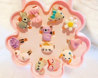 Kids Ring Set,12 pcs Colorful, Super Cute, Adjustable,No duplicate,Pretend Play,Dress Up Rings Set for Little Girls