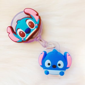 Cartoon ID Badge Clip,Cute Kawaii Cartoon Character Retractable ID Badge Clip on Reel, Stitch ID Badge Clip