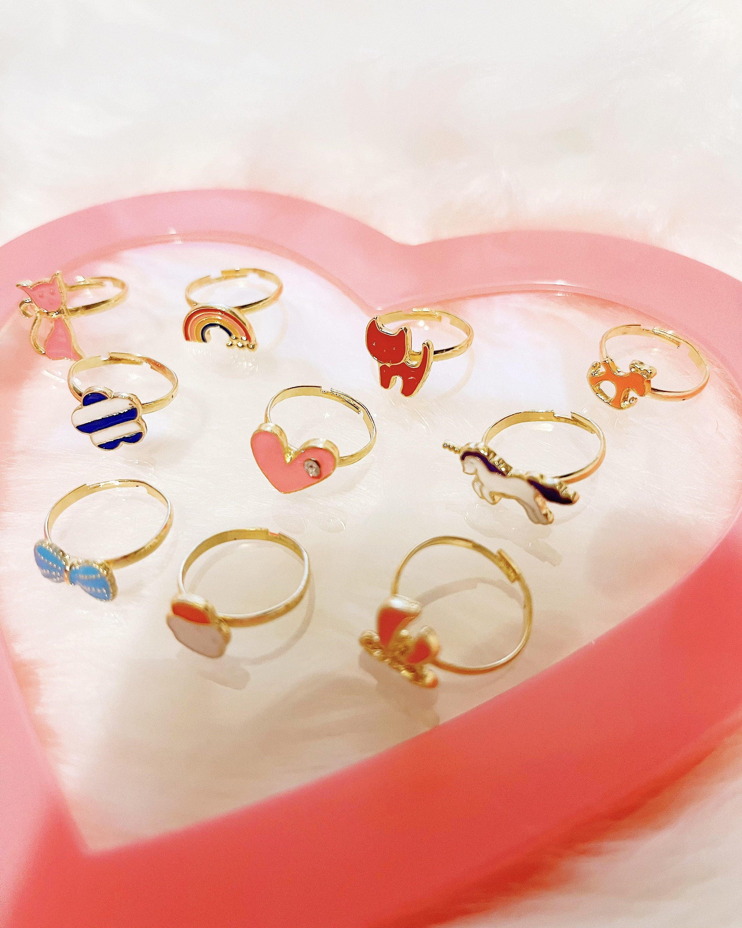 36pcs Little Girl Adjustable Rings In Box, Kids Jewelry Rings