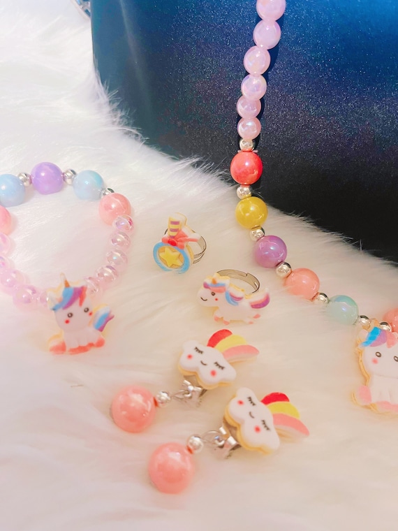 HSAJS Set Gioielli Unicorno Magico Collana Bracciale Anello Orecchini Cristalli Colorati Bambina Ragazza Accessori Eleganti - Foto 7
