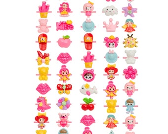 50 pieces kids rings, Little girls cute design rings set in the box, adjustable,pretend play rings, dress up fashion rings(deliver randomly)