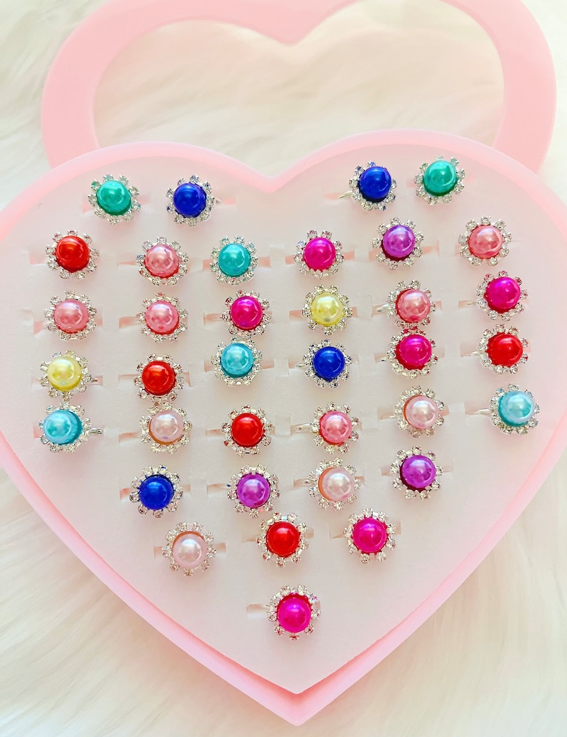 Little Girls Jewel Rings,36 Pcs Little Girls Princess Pearls Adjustable ...