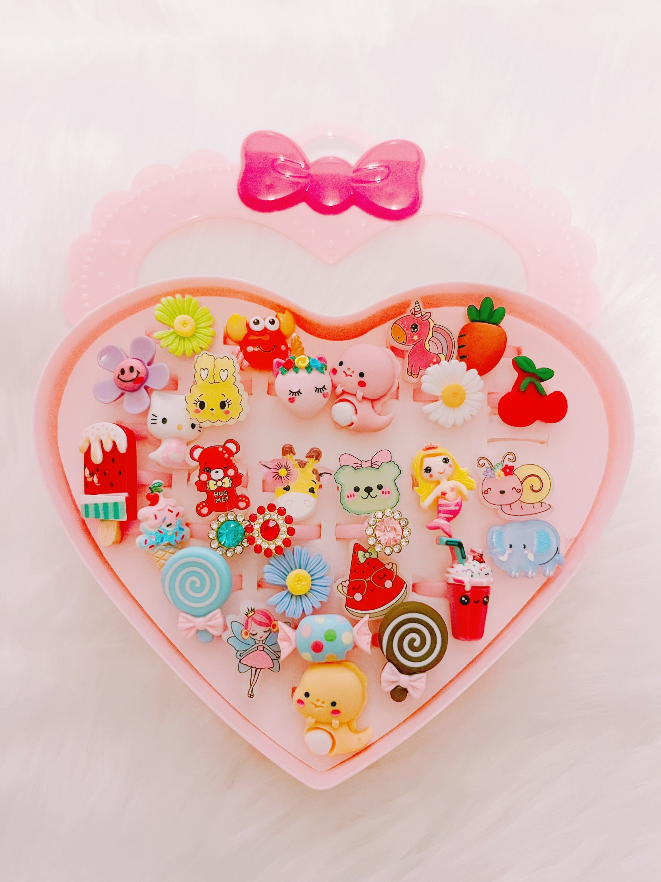 30 Pieces Kids Rings, Little Girls Cute Design Rings Set in the Box ...