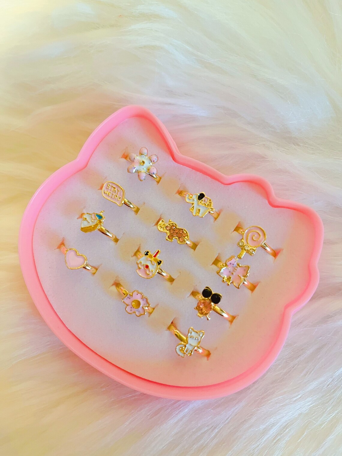 12pcs Little Girls Adjustable Rings in Box, Kids Cute Jewelry Rings Set ...