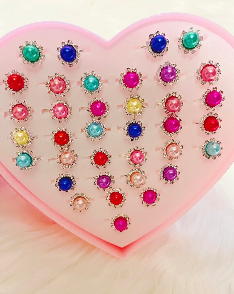 Little Girls Jewel Rings,36 Pcs Little Girls Princess Pearls Adjustable