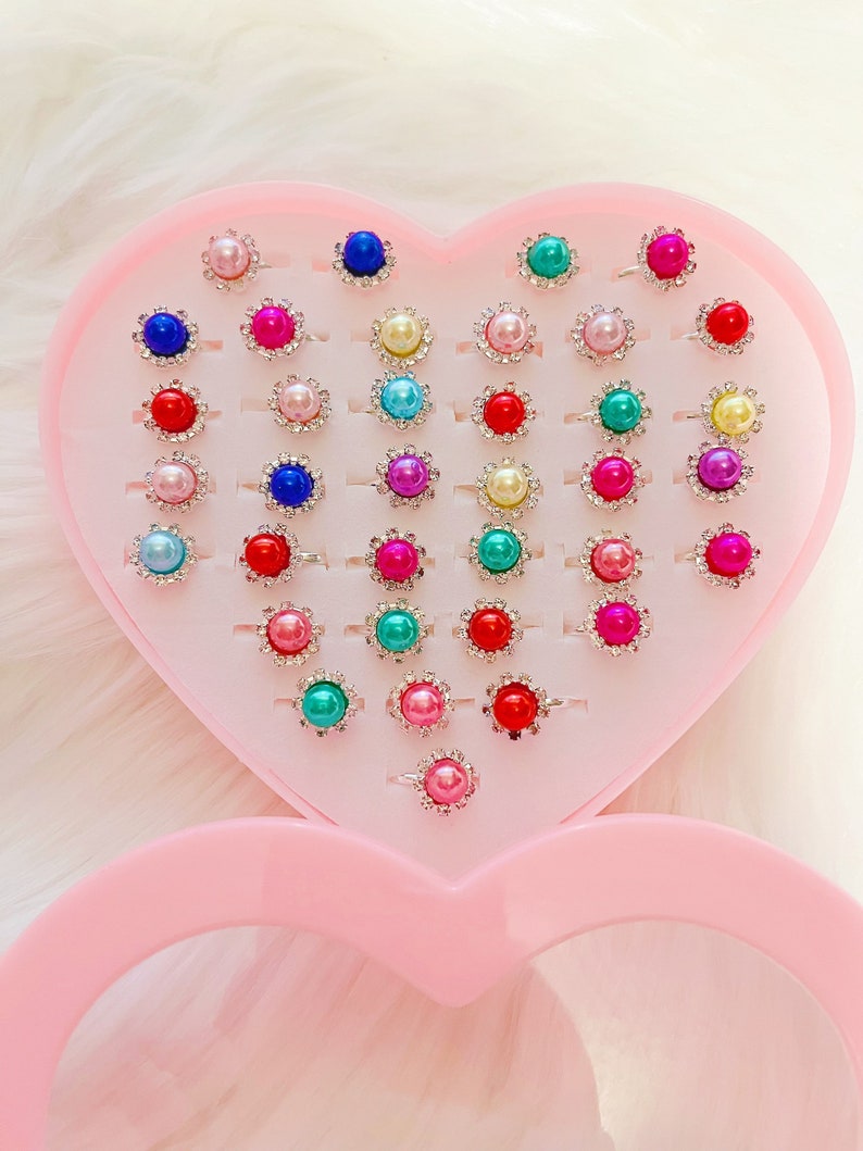 Little Girls Jewel Rings,36 Pcs Little Girls Princess Pearls Adjustable