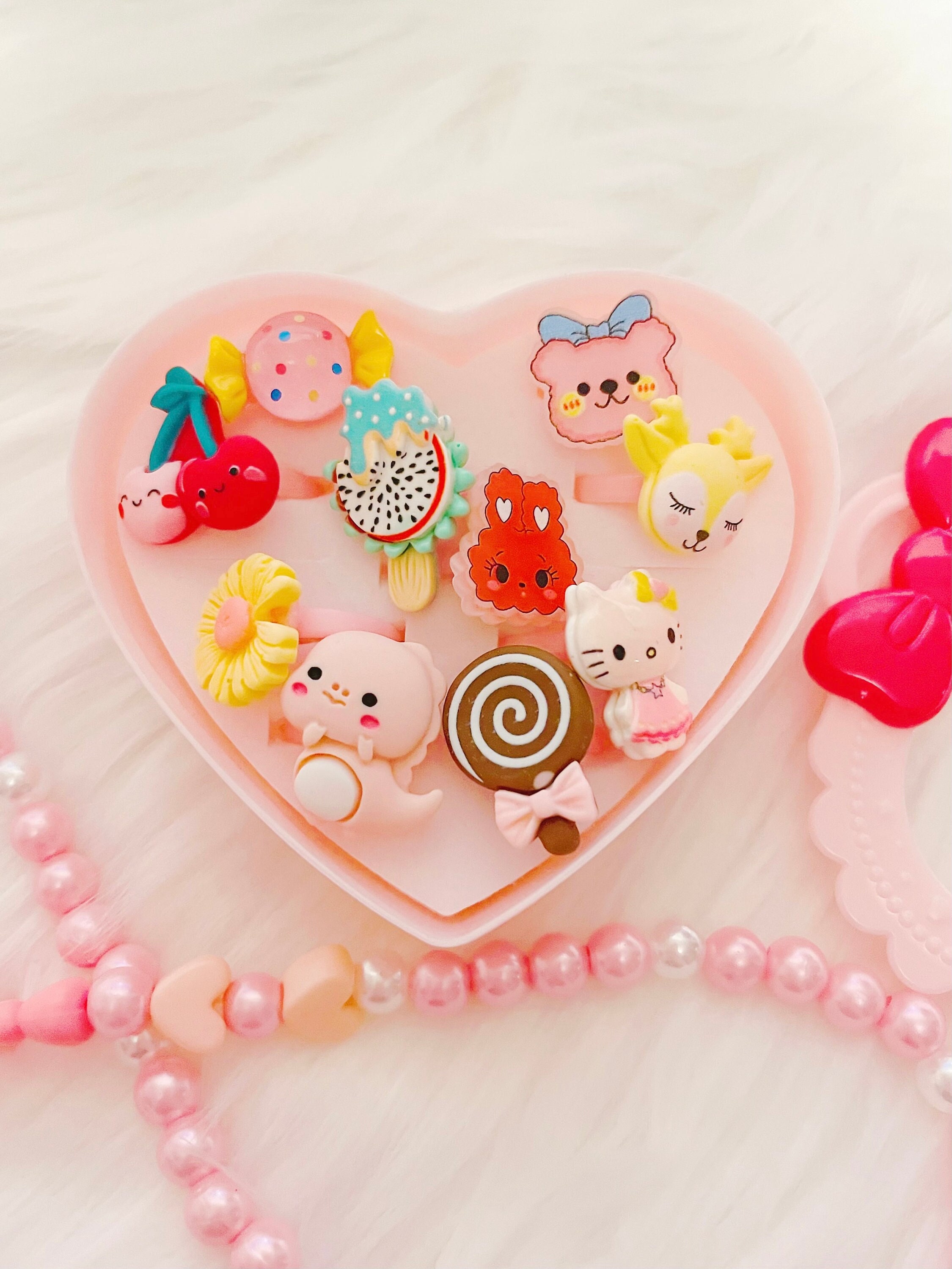 10 Pieces Kids Rings, Little Girls Cute Design Rings Set in the Box ...