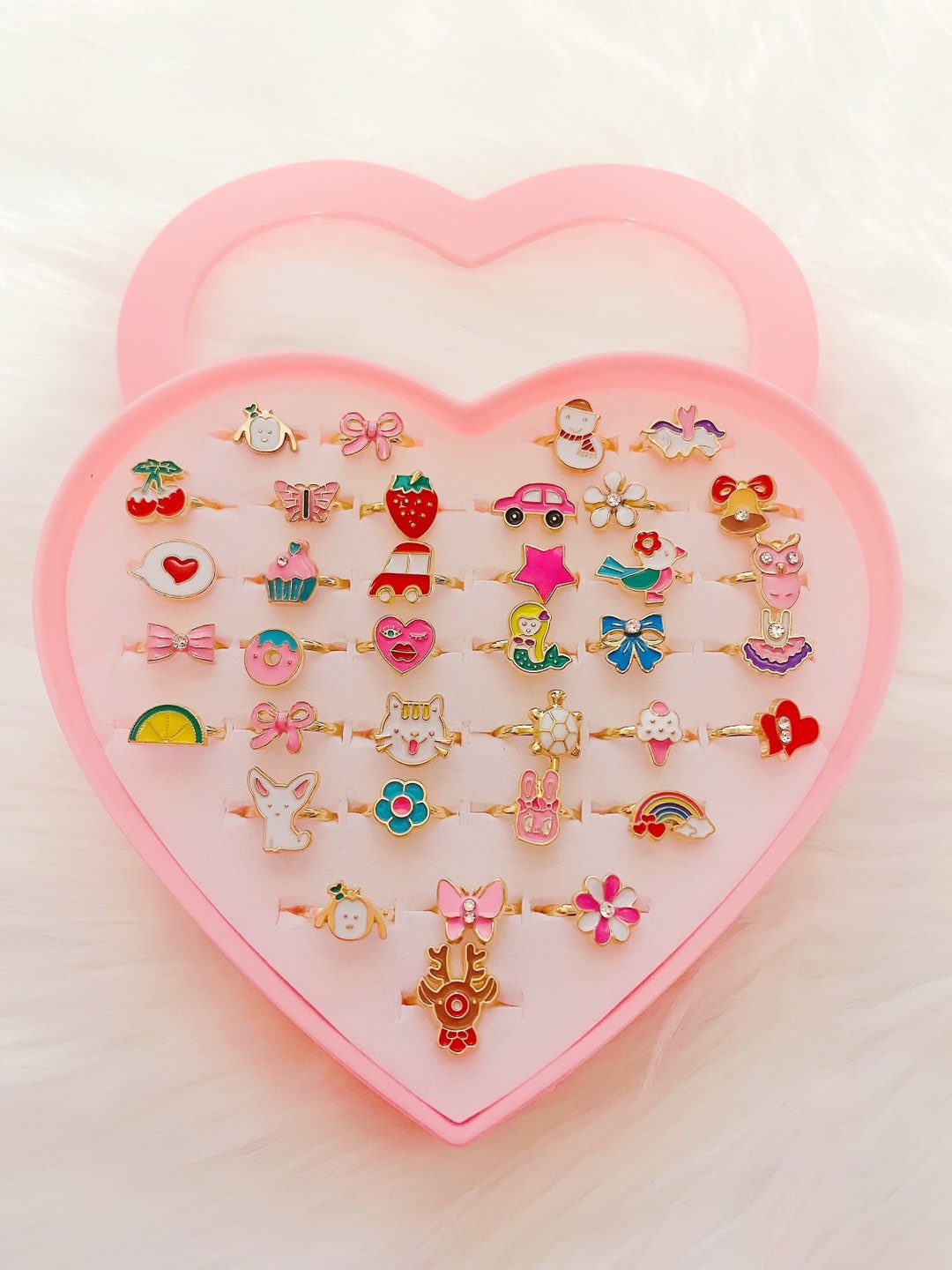 36pcs Little Girl Adjustable Rings in Box, Kids Jewelry Rings Set With