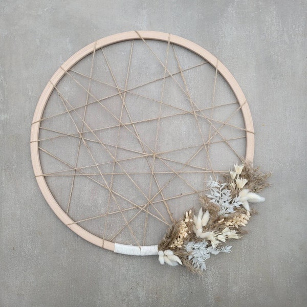 Memoboard Trockenblumen, 60 cm, Floral Hoop, Hoop, groß Pinnwand, Holzreifen,Holzring, nachhaltig,Boho,Wandring, Bilderrahmen,Wanddeko